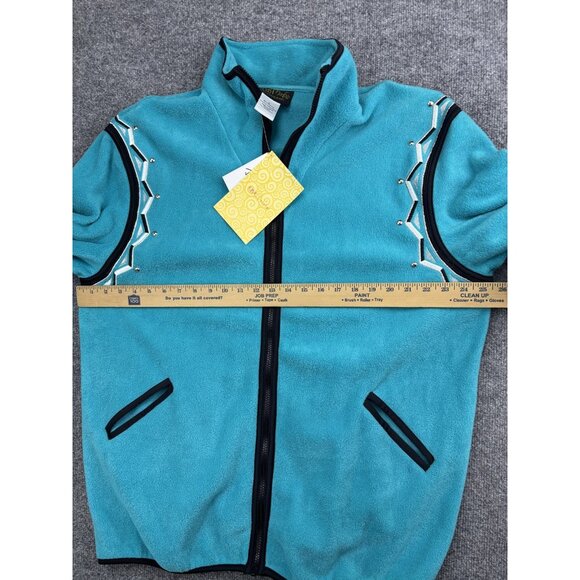 Bob Mackie Wearables Jacket Womens L Teal Fleece Full Zip Embroidered Southwest - Picture 5 of 6